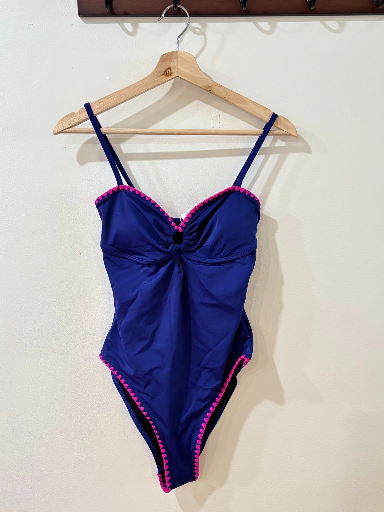 Nwt Blue Keyhole Cutout One Piece Swimsuit Pink Scalloped Contrast | Size S